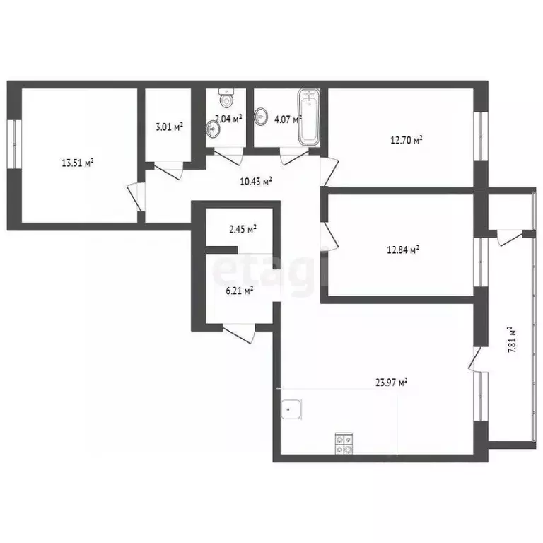 3-к кв. Тюменская область, Тюмень ул. Дружбы, 73 (91.0 м) - Фото 2