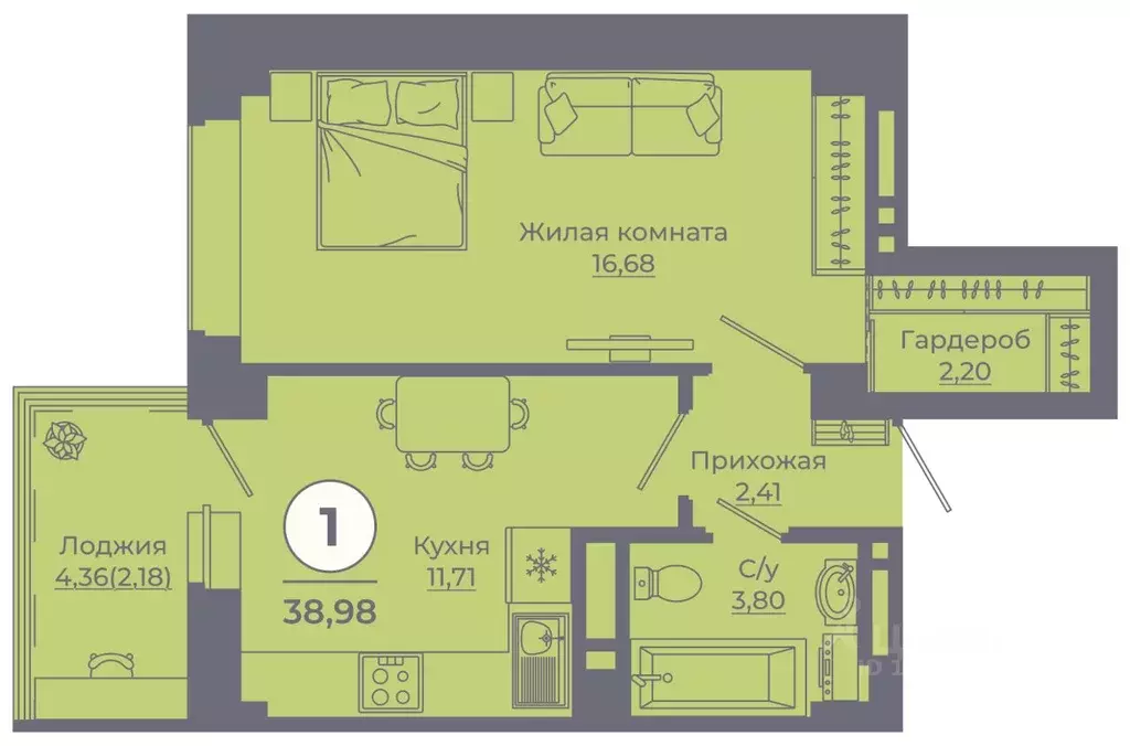 1-к кв. Ростовская область, Ростов-на-Дону просп. Солженицына, 25 ... - Фото 1