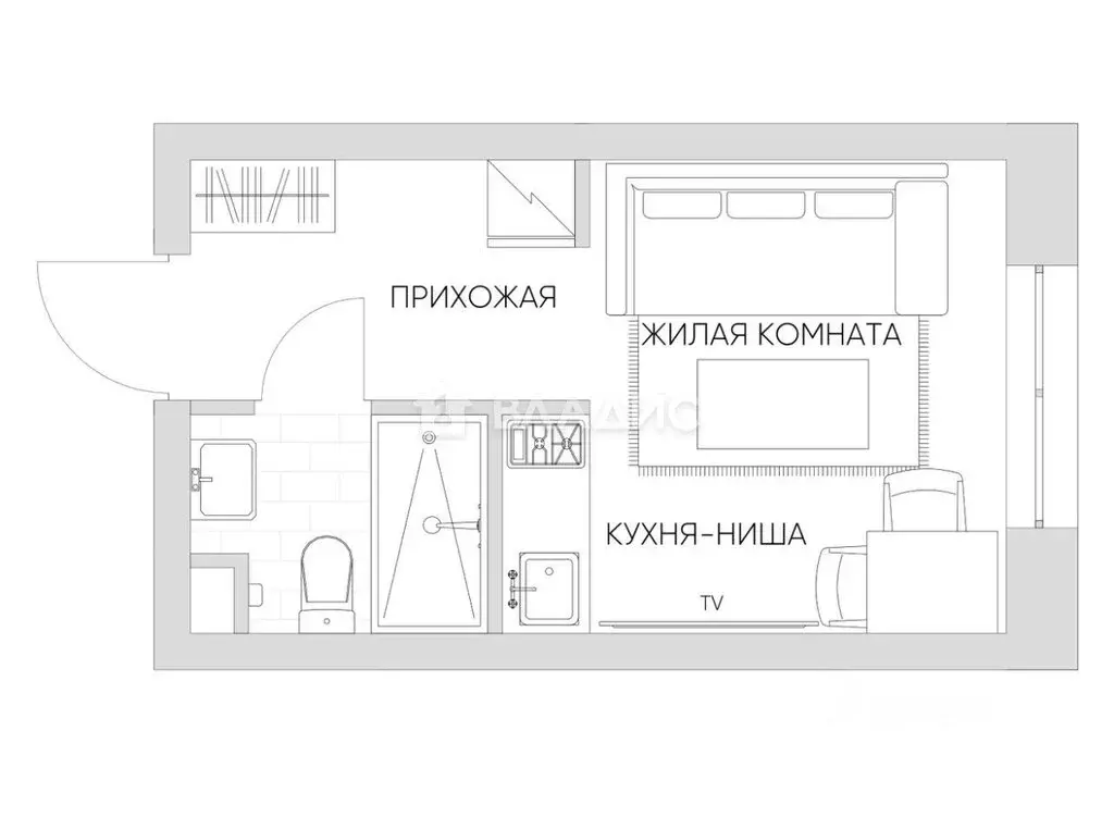 Квартира-студия: Москва, Автомобильный проезд, 4 (17.5 м) - Фото 1