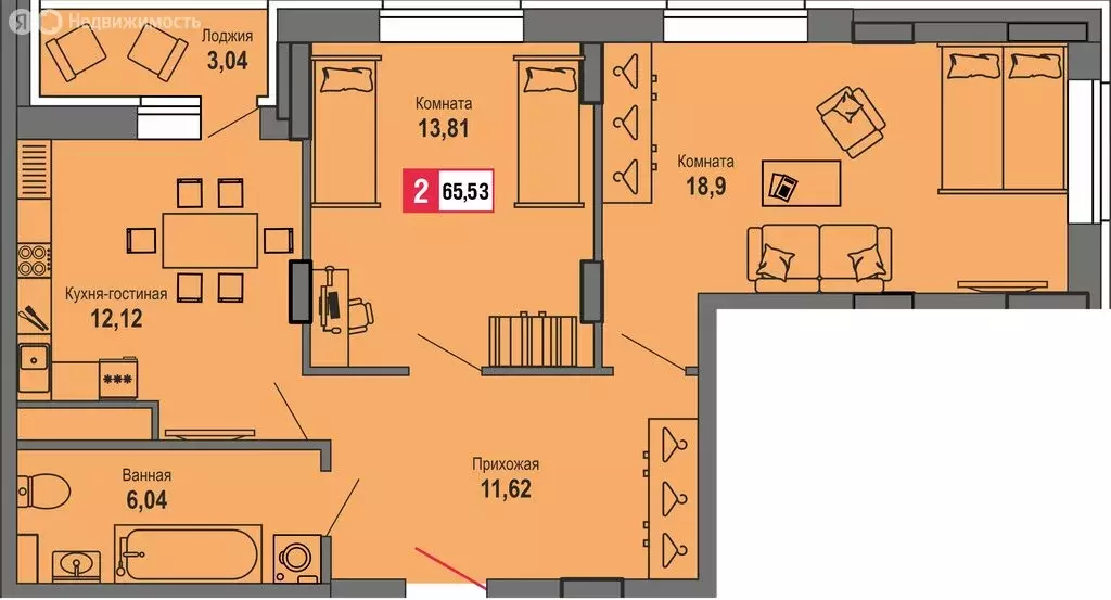 2-комнатная квартира: Тверь, Оснабрюкская улица, 22 (65.53 м) - Фото 1