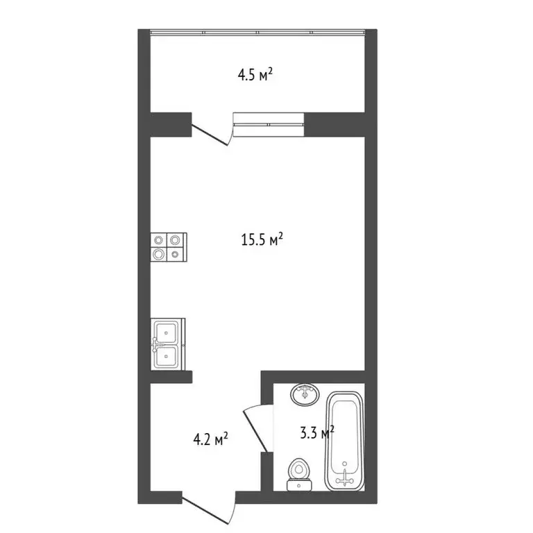 Квартира-студия: Тюмень, улица Игоря Комиссарова, 17 (25.2 м) - Фото 1