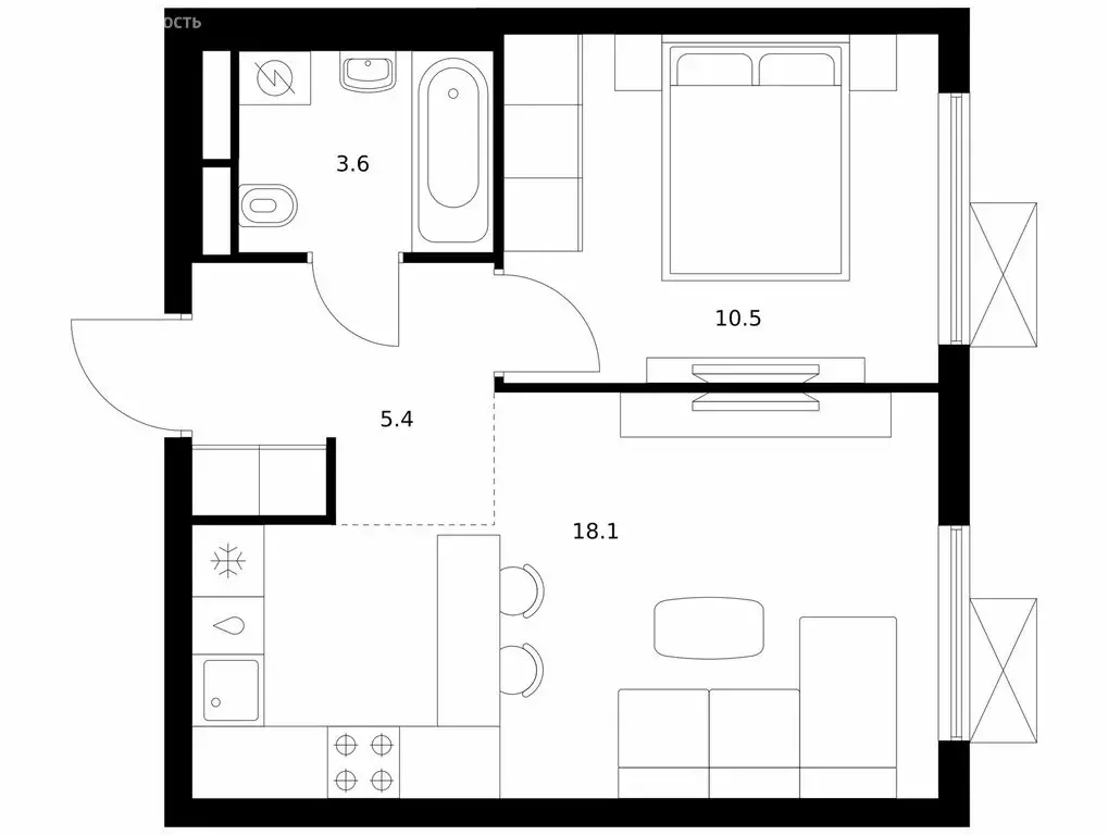 1-комнатная квартира: Мытищи, жилой комплекс Яуза Парк (37.6 м) - Фото 1
