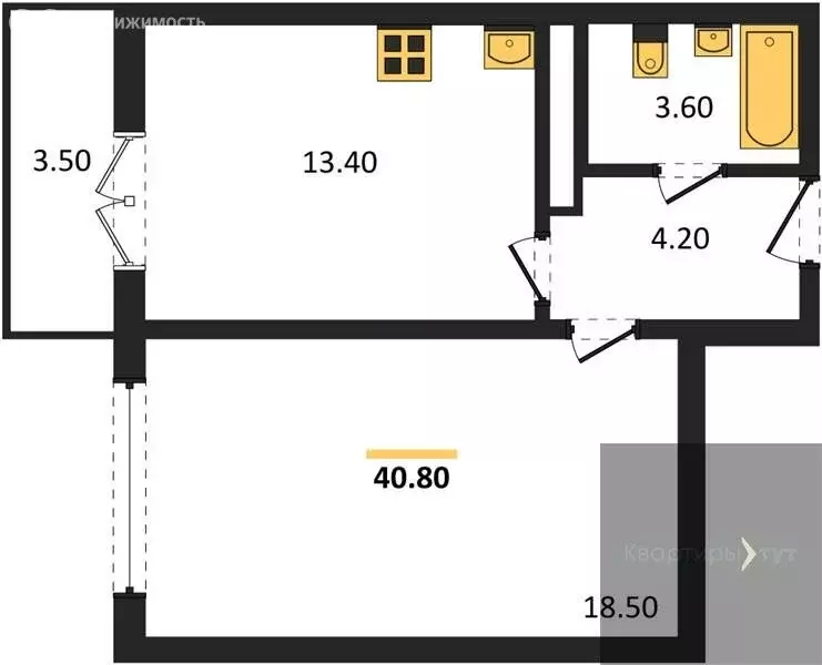 1-комнатная квартира: посёлок Отрадное, Фестивальная улица, 15 (40.9 ... - Фото 1