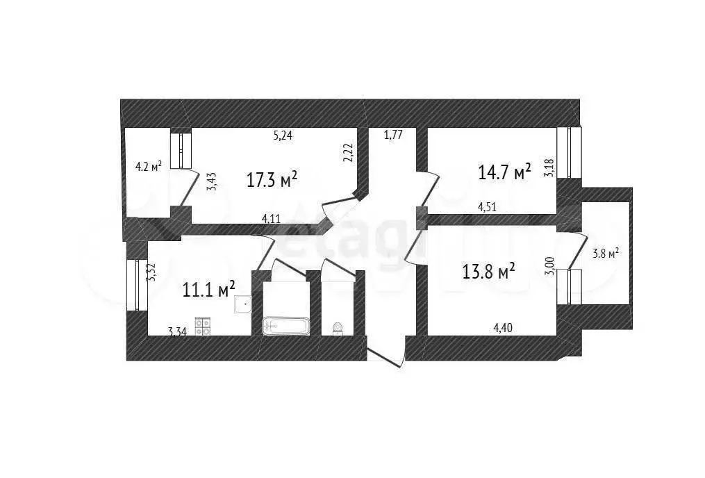 3-к. квартира, 82,8 м, 1/5 эт. - Фото 0