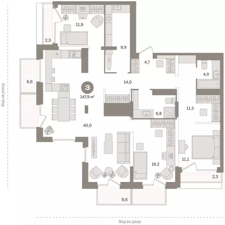 3-комнатная квартира: Тюмень, Краснооктябрьская улица, 4к1 (147.91 м) - Фото 2