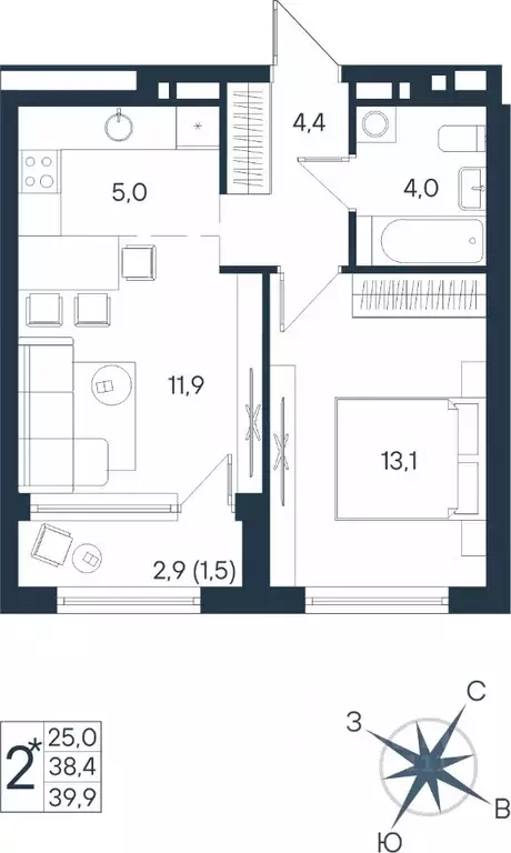 Студия Пермский край, Пермь ул. Космонавта Беляева, 17 (39.9 м) - Фото 1