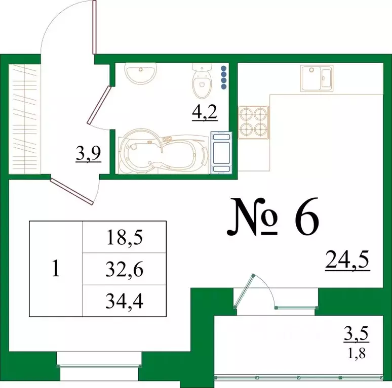 Студия Ленинградская область, Гатчина Красносельское ш., 4А (34.4 м) - Фото 1