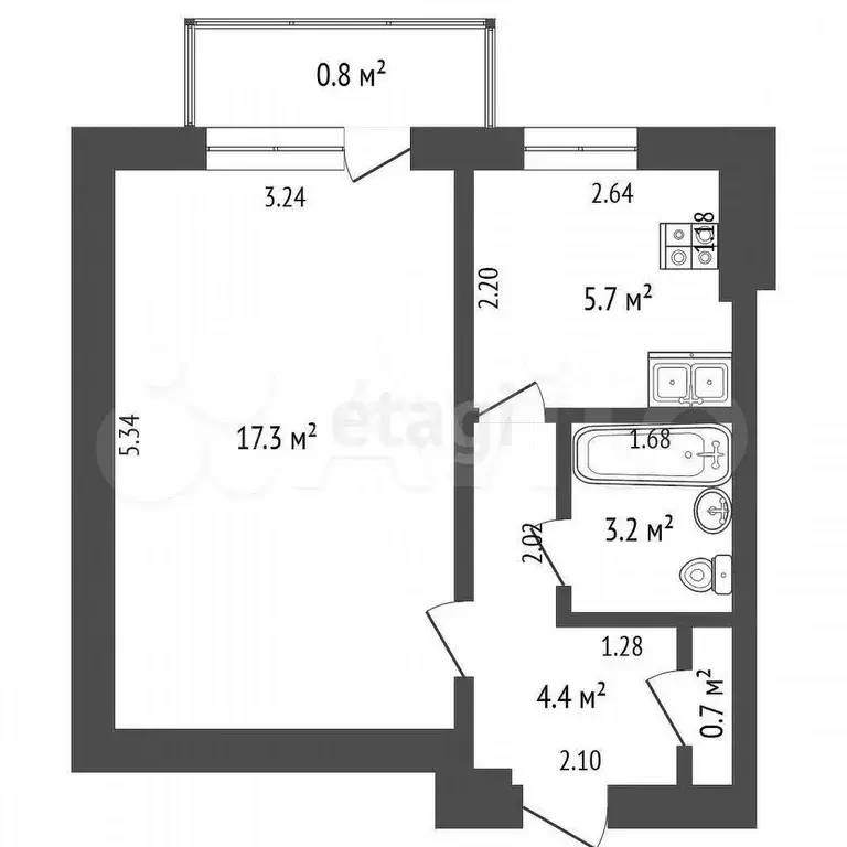 1-к. квартира, 31,3 м, 4/5 эт. - Фото 0