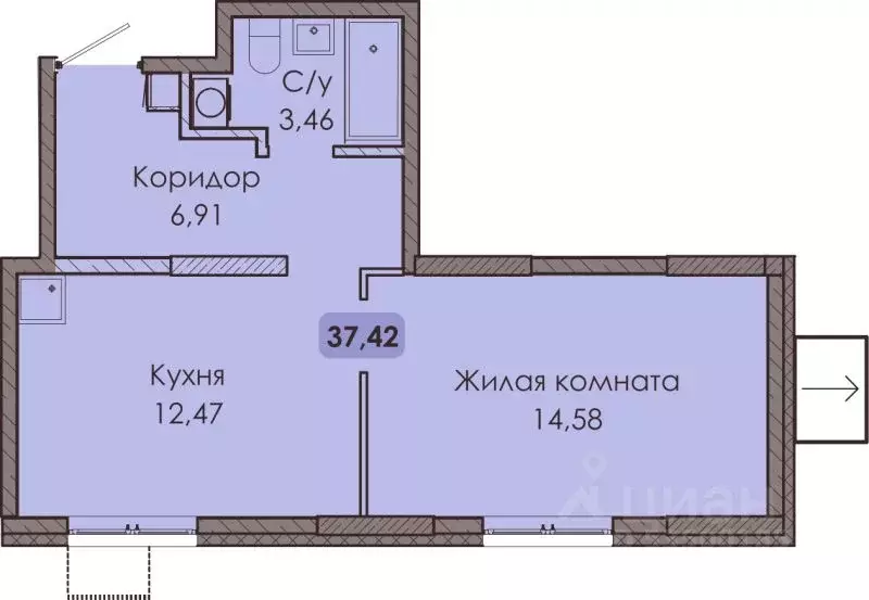 1-к кв. Самарская область, Тольятти Лесная ул., 56А (37.42 м) - Фото 1