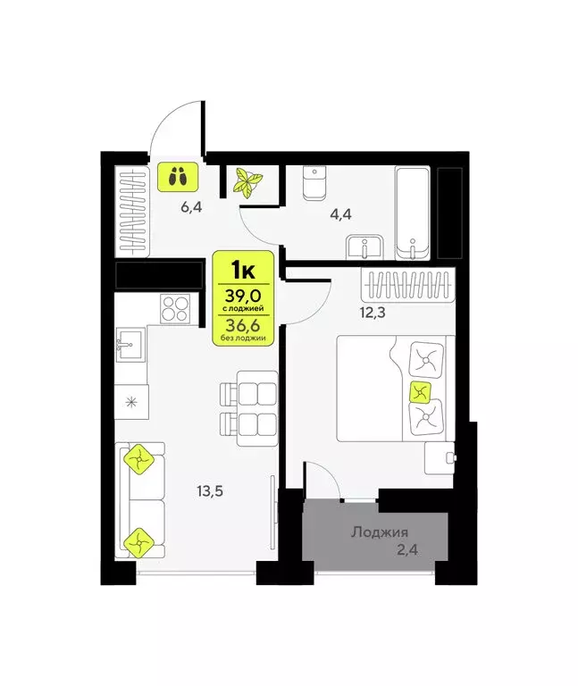 1-комнатная квартира: Тюмень, улица Андрея Приказнова, 7 (39 м) - Фото 1