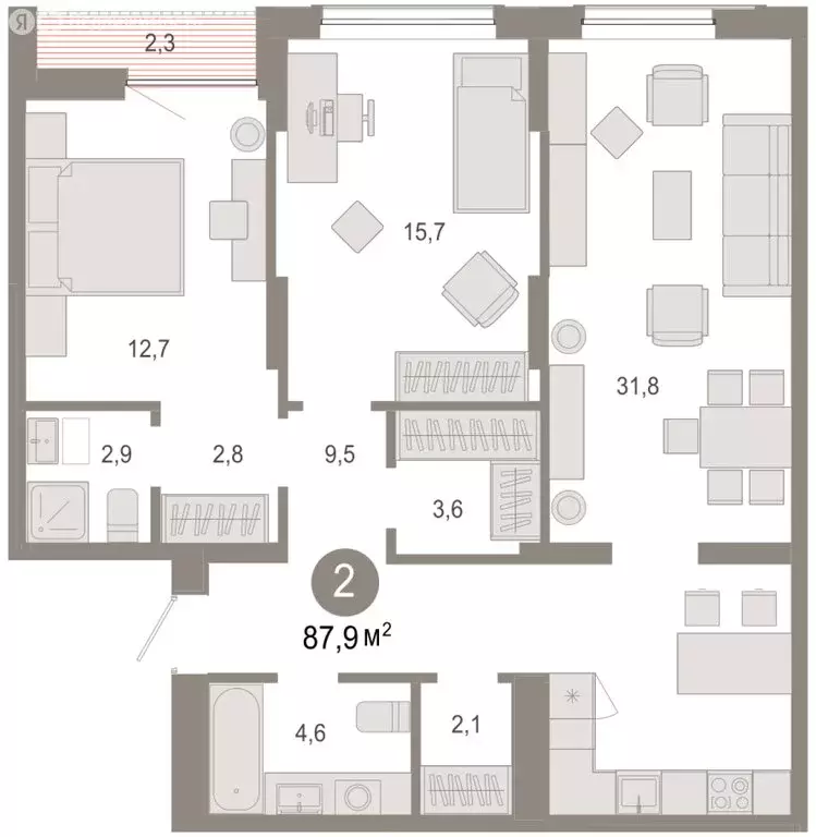 2-комнатная квартира: Тюмень, микрорайон ДОК, ЖК Октябрьский на Туре ... - Фото 1