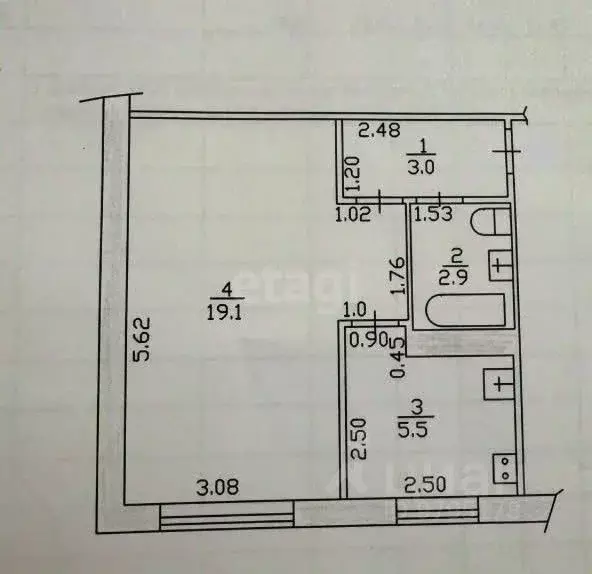 1-к кв. Татарстан, Казань ул. Нурсултана Назарбаева, 68 (30.5 м) - Фото 2