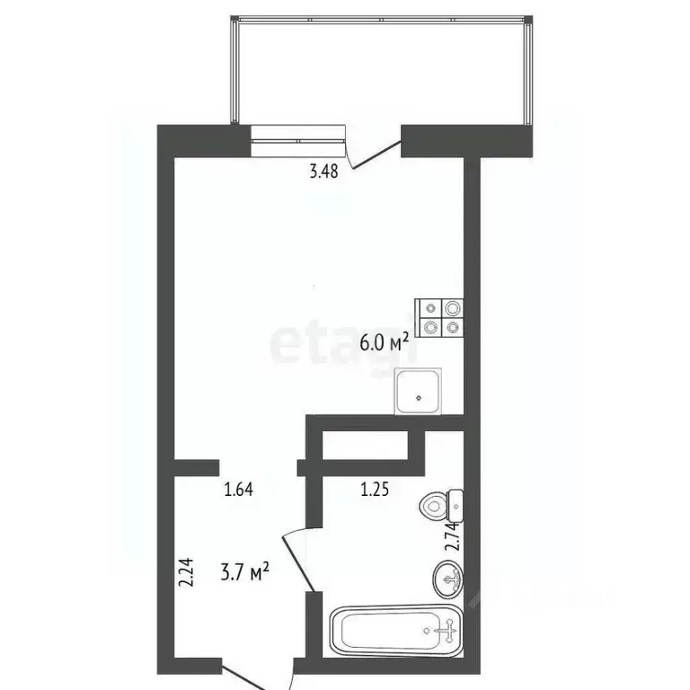 Студия Тюменская область, Тюмень ДОК мкр, ул. Ботаническая, 1к1 (19.6 ... - Фото 2