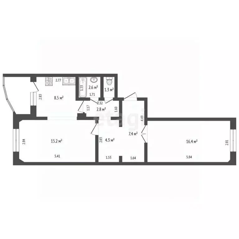 2-к кв. Саха (Якутия), Якутск ул. Н.Е. Мординова, 32/1 (58.5 м) - Фото 2