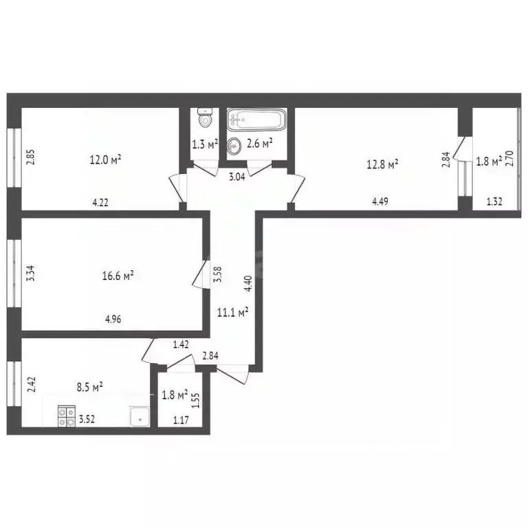 3-к кв. Башкортостан, Стерлитамак ул. Артема, 39 (66.8 м) - Фото 1