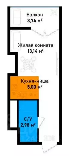 Студия Крым, Черноморское пгт ул. Евпаторийская, 12А (24.86 м) - Фото 2