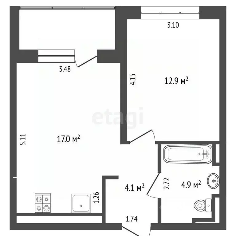 1-к кв. Тюменская область, Тюменский район, с. Ембаево ул. Бульварная, ... - Фото 1