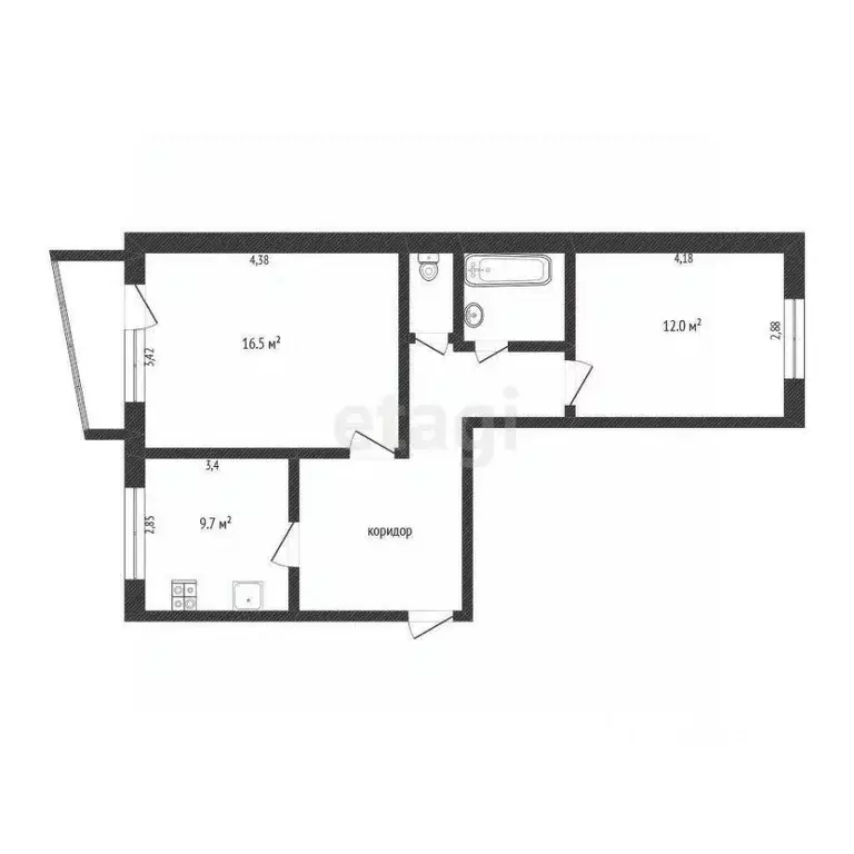 2-к кв. Ханты-Мансийский АО, Сургут ул. Энергетиков, 16 (52.2 м) - Фото 1