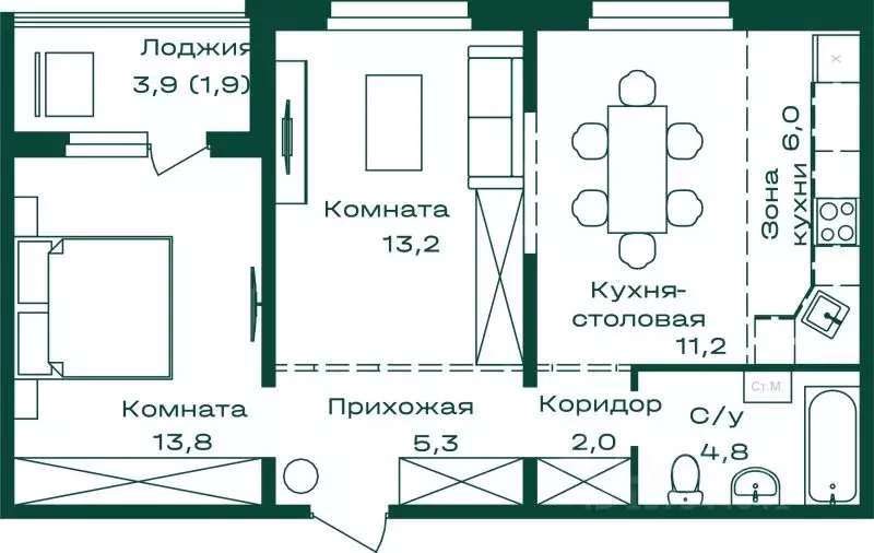 2-к кв. Алтай, Майминский район, с. Майма Алтайская ул., 2к7 (58.2 м) - Фото 1