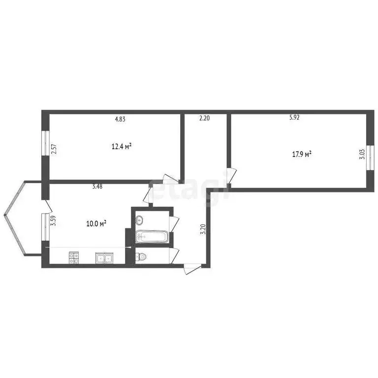 2-комнатная квартира: Дубовое, Ягодная улица, 5Б (57 м) - Фото 1