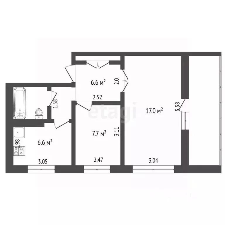 2-к кв. Московская область, Балашиха Солнечная ул., 12 (48.0 м) - Фото 2