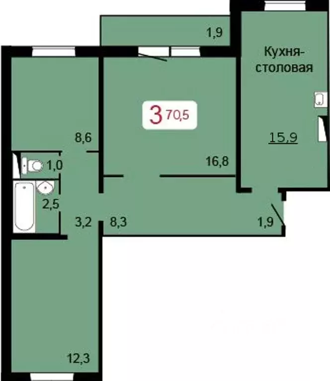 3-к кв. Красноярский край, Красноярск ул. Елены Стасовой, 52Б (71.0 м) - Фото 2