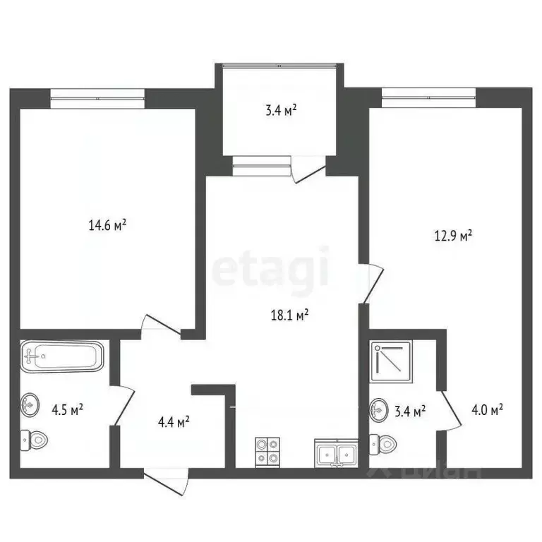 2-к кв. Тюменская область, Тюмень ул. Николая Глебова, 3 (59.4 м) - Фото 2