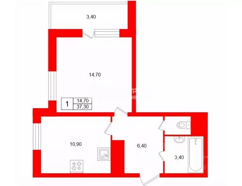 1-к кв. Санкт-Петербург дор. Муринская, 64 (37.3 м) - Фото 2