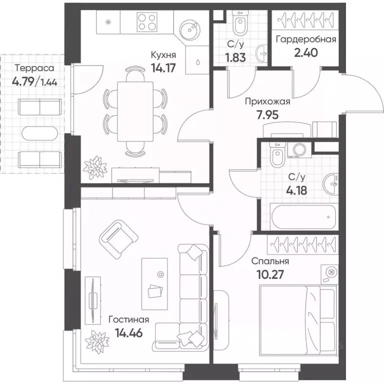 2-к кв. Татарстан, Казань Счастье в Казани жилой комплекс (56.7 м) - Фото 1