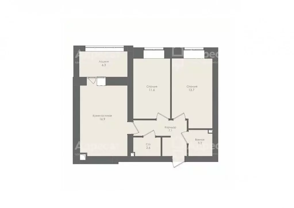 2-к кв. Волгоградская область, Волгоград Очаковская ул., 6 (55.3 м) - Фото 1