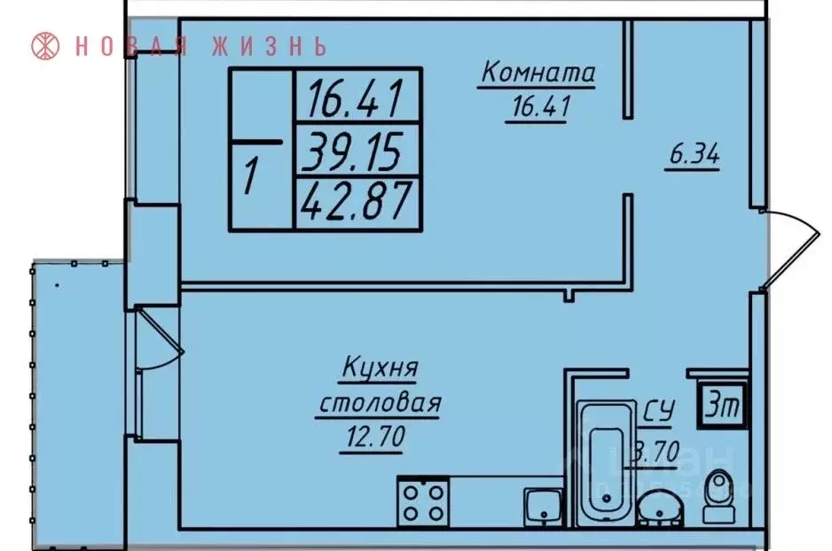 1-к кв. Самарская область, Самара ул. Стара-Загора, 249А (42.87 м) - Фото 0