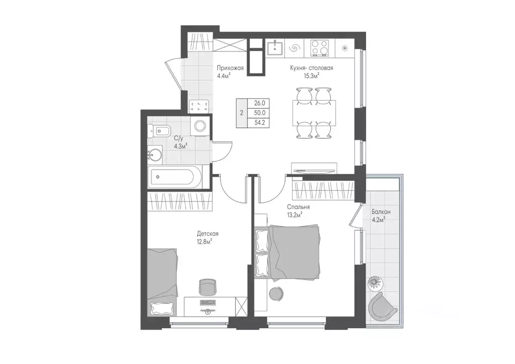 2-к кв. Тверская область, Тверь Лесная Мелодия-3 жилой комплекс (51.32 ... - Фото 1