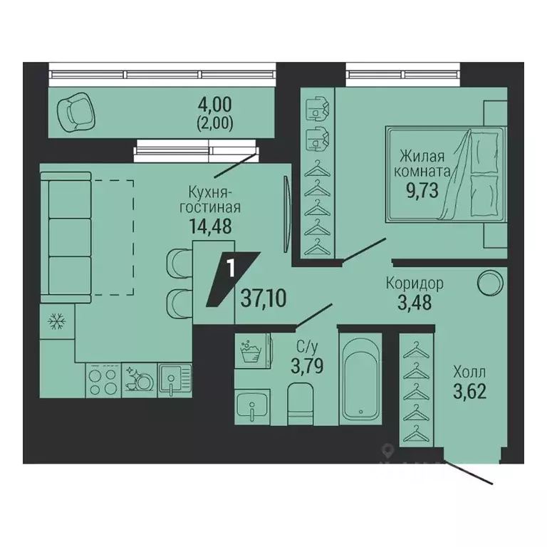 1-к кв. Свердловская область, Екатеринбург ул. Красных Командиров, 80 ... - Фото 2