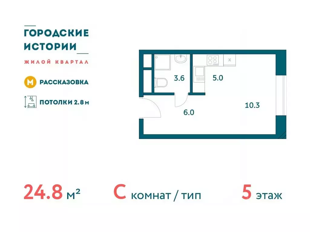 Студия Москва Городские Истории жилой комплекс (24.76 м) - Фото 0