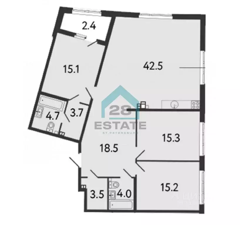 3-к кв. Санкт-Петербург Миргородская ул., 1 (125.0 м) - Фото 2