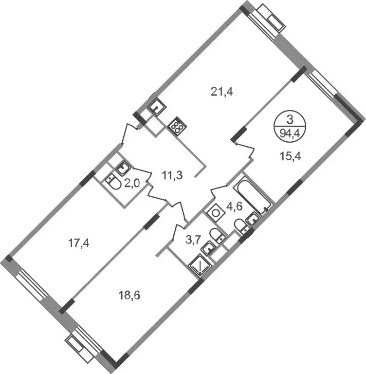 3-комнатная квартира: посёлок городского типа Заречье, жилой комплекс ... - Фото 1