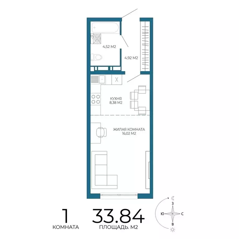 1-комнатная квартира: Пенза, улица Чаадаева, 60Б/2 (33.84 м) - Фото 0