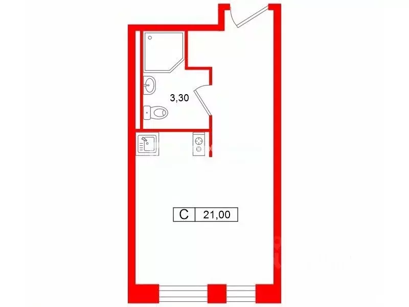 Студия Санкт-Петербург просп. Энергетиков, 6 (21.0 м) - Фото 2