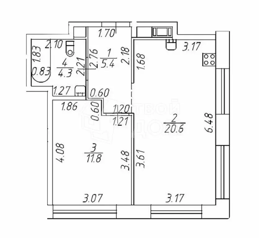 1-комнатная квартира: Санкт-Петербург, проспект Крузенштерна, 13 (42.1 ... - Фото 1