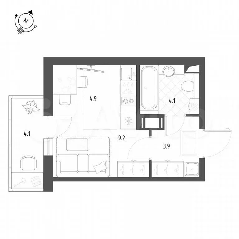 Квартира-студия, 23,3 м, 4/12 эт. - Фото 0