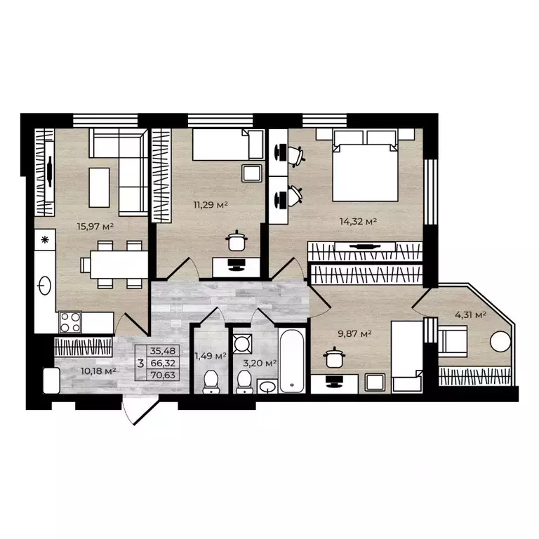 3-к кв. Ярославская область, Ярославль Северный жилрайон, 15-й мкр, 1 ... - Фото 0