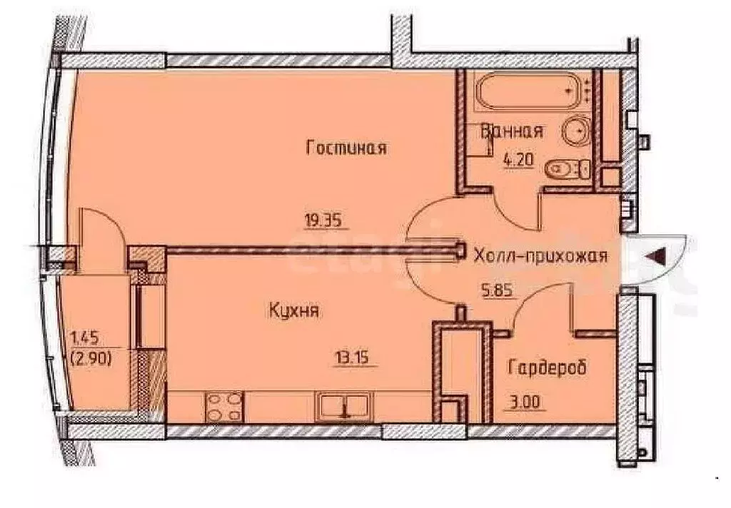 1-комнатная квартира: Казань, проспект Победы, 46 (47.3 м) - Фото 1