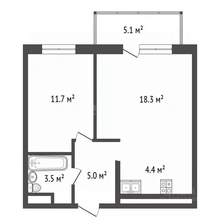 1-к кв. Тюменская область, Тюмень Профсоюзная ул., 49 (44.4 м) - Фото 0