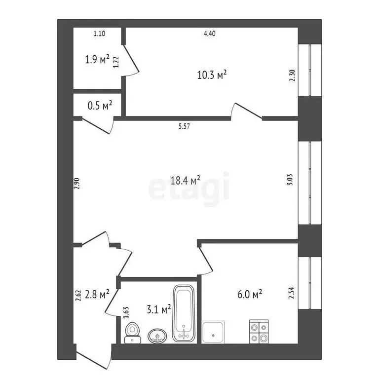 2-комнатная квартира: Юрга, Московская улица, 37А (43 м) - Фото 0
