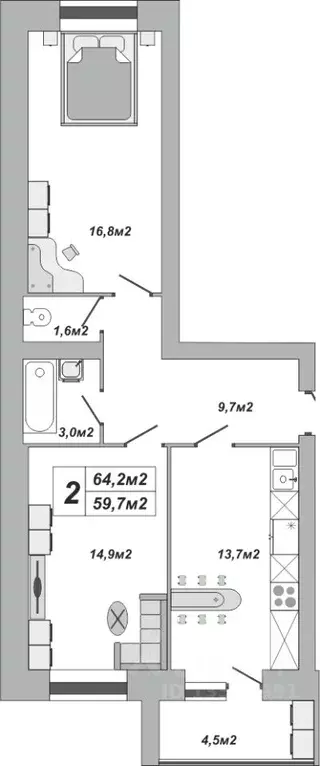 2-к кв. Тамбовская область, Тамбов ул. Чичерина, 7/3 (64.2 м) - Фото 0