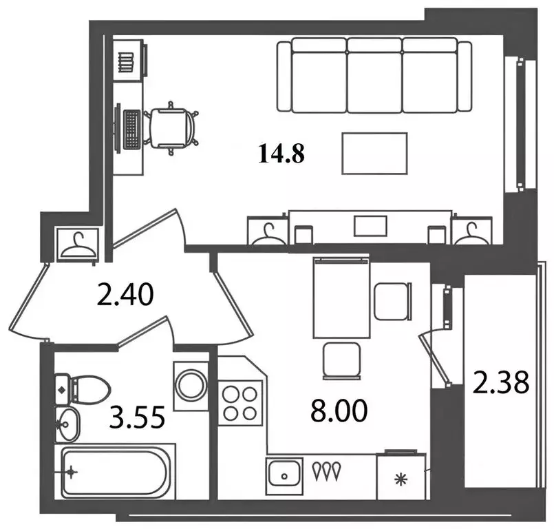 1-комнатная квартира: Мурино, Воронцовский бульвар, 21к3 (27.8 м) - Фото 1