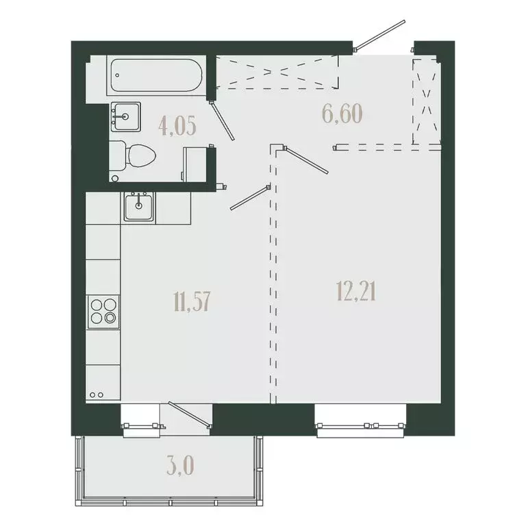 1-комнатная квартира: Мамоны, микрорайон Западный (37.43 м) - Фото 1