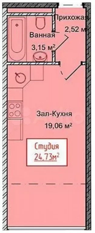 Квартира-студия, 24,7 м, 5/13 эт. - Фото 1