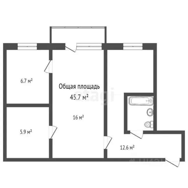 2-к кв. Брянская область, Брянск ул. Дзержинского, 7 (45.7 м) - Фото 1