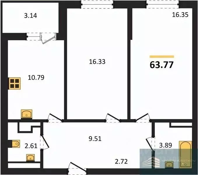 2-к кв. Воронежская область, Воронеж ул. Ломоносова, 116Б (63.8 м) - Фото 0